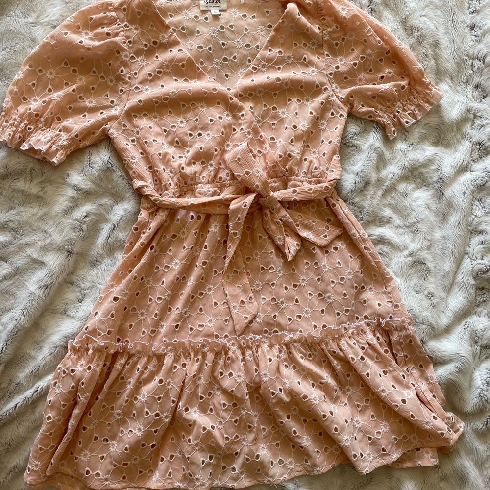 Escape By Blue Pepper Eyelet Dress Spring Summer Easter Coral peach Size…